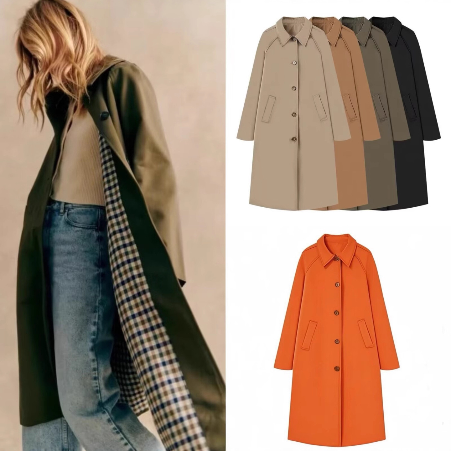 Street Fashion England - Kadın Modası Uzun Trençkot Retro Gevşek