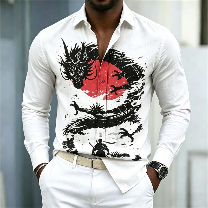 Street Fashion Style - 2026 Yeni Erkek Gömleği Beyaz Siyah
