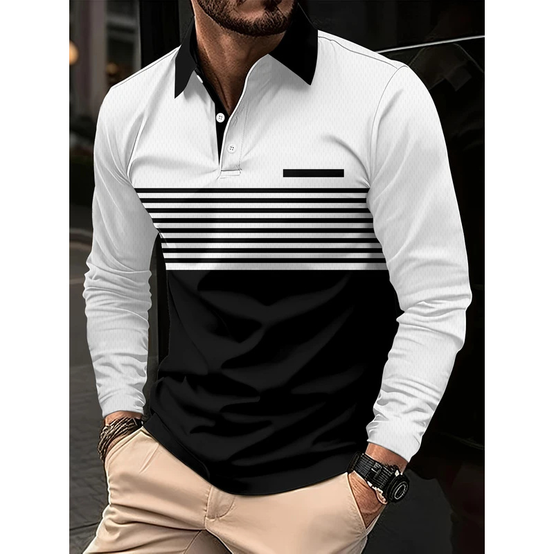 Street Fashion England - Çizgili desenli baskılı erkek polo tişörtü,