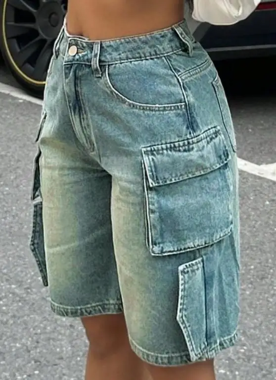 Street Fashion England - Yeni Gevşek Şort Çoklu Cepli Denim