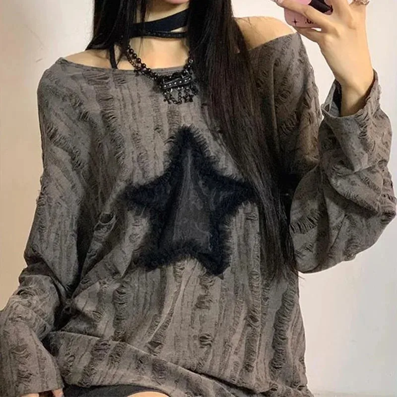 Y2K Delikli Yıldız Baskılı Tiş - Street Fashion Kpop incelemesi ve fiyatı
